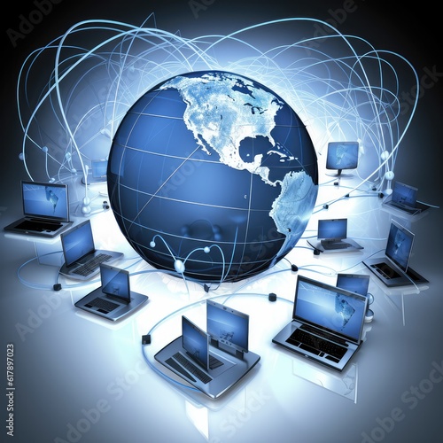 Global computer network, internet and data exchange on planet earth. Concepts of global business.
