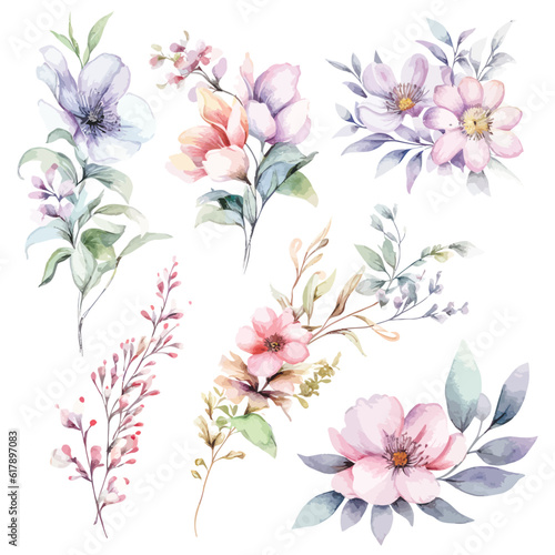Dreamy Watercolor Fairy Flowers  Clipart with Transparent Background for Fantasy Art