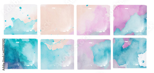 Watercolor squares and rectangulars collection in bright rainbow colors colors. Watercolor stains set isolated on white background. Design elements. © mashimara