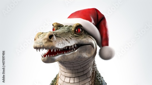 a crocodile in a Santa Claus hat -Generative AI technology © Сергей Безрученко