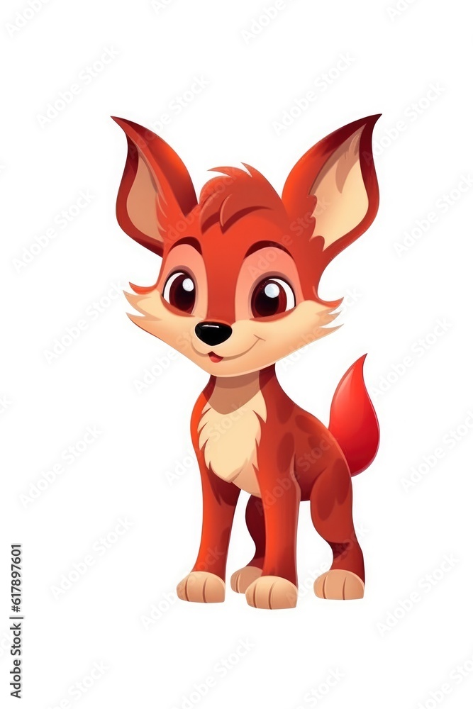 Obraz premium Cute baby Red Wolf in Cartoon Style on white background - generative AI