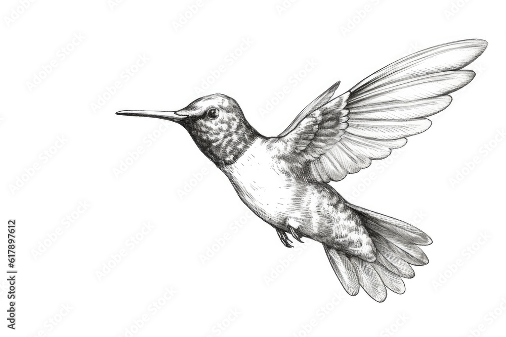 Obraz premium Cute Hummingbird drawing on white background - generative AI