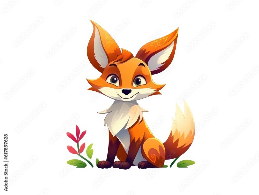 Fototapeta premium Fox in Cartoon Style on white background - generative AI