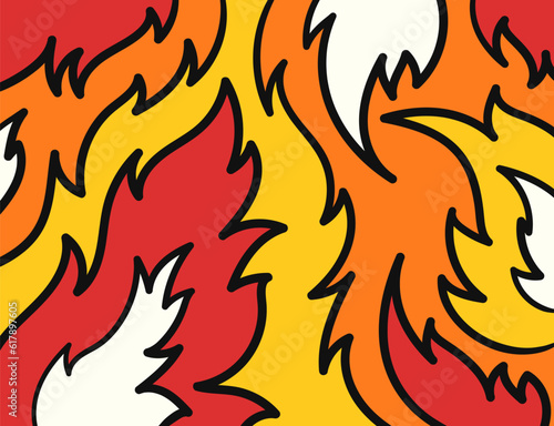 vector doodle freeform flame flat geometric and black border outlines for banner, publication, social media background