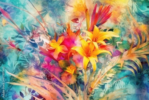 The painting is a beautiful watercolor with floral elements.  Illustration  Generative AI 