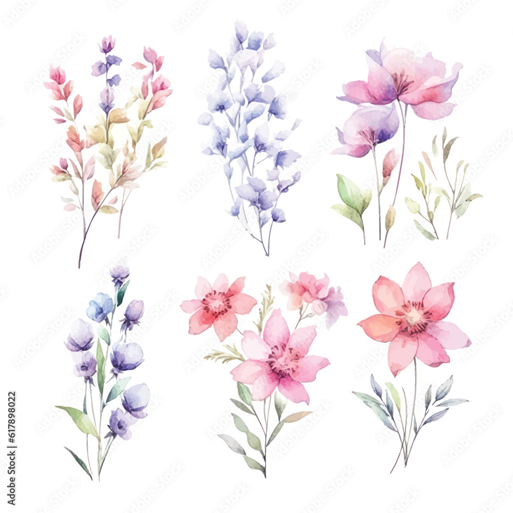 Dreamy Watercolor Fairy Flowers: Clipart with Transparent Background for Fantasy Art