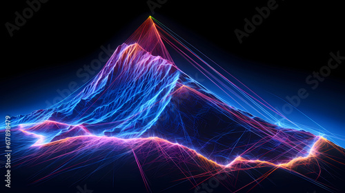 Mountain Nature Plexus Neon Black Background Digital Desktop Wallpaper HD 4k Network Light Glowing Laser Motion Bright Abstract