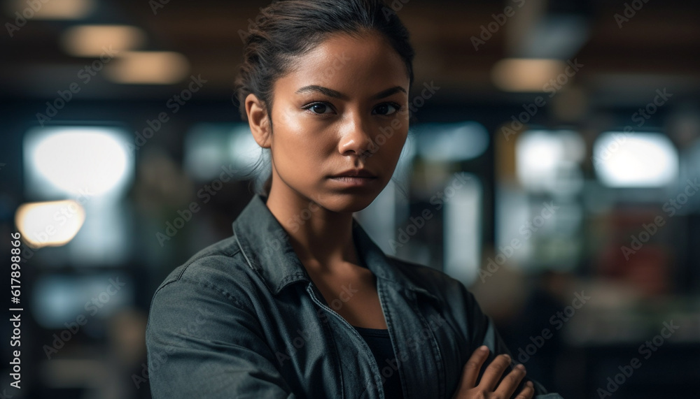 Confident young women in casual clothing looking at camera outdoors generated by AI Confident young women in casual clothing looking at camera outdoors generated by AI