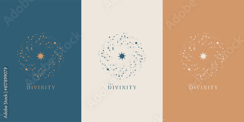 Celestial Logo design, Galaxy logotype, Minimal logo, Star, Spiral, Astrology, Astronomy, Spiritual, Vector logo