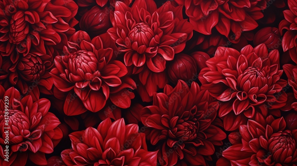 Fresh beautiful red peony flowers in full bloom. Generative AI. Illustration for banner, poster, cover, brochure or presentation. - obrazy, fototapety, plakaty 