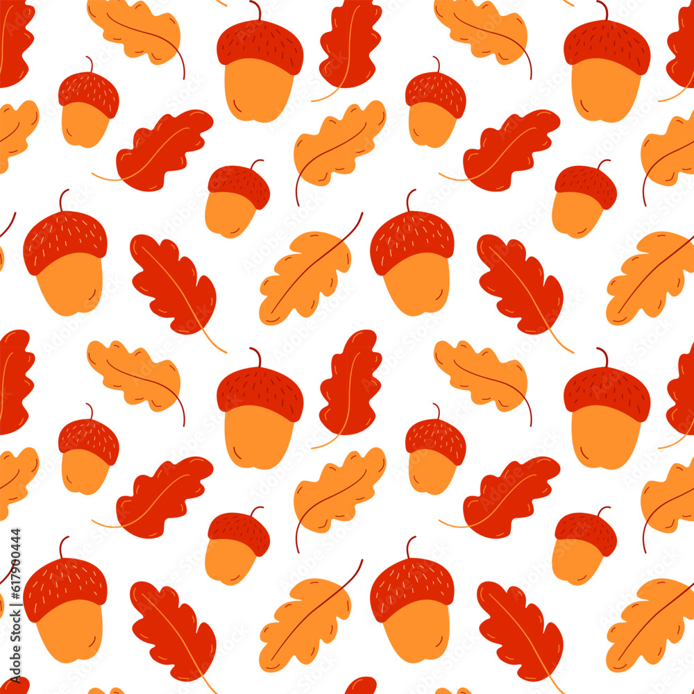 Vector seamless pattern of autumn acorns and oak leaves. Autumn Background Vector seamless pattern of autumn acorns and oak leaves. Autumn Background
