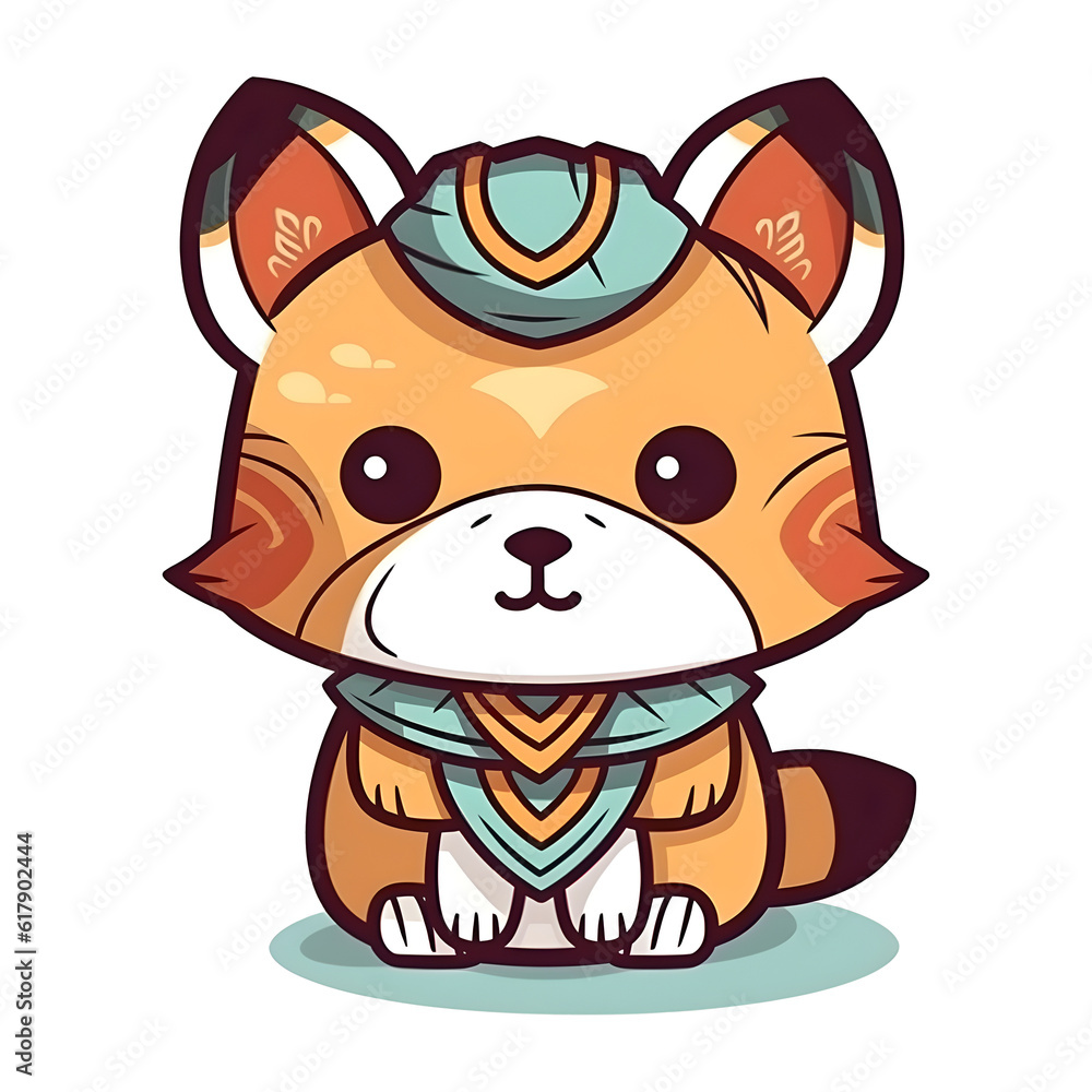 Digital Art of happy Fox in Kawaii Style with clear outlines, colorful design and white background. Generative AI. Digital Art of happy Fox in Kawaii Style with clear outlines, colorful design and white background. Generative AI.