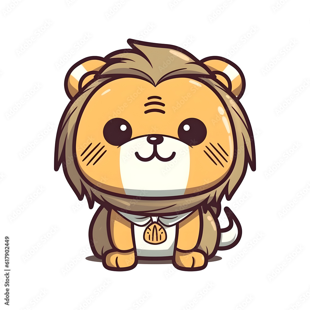 Digital Art of happy Lion in Kawaii Style with clear outlines, colorful design and white background. Generative AI. Digital Art of happy Lion in Kawaii Style with clear outlines, colorful design and white background. Generative AI.