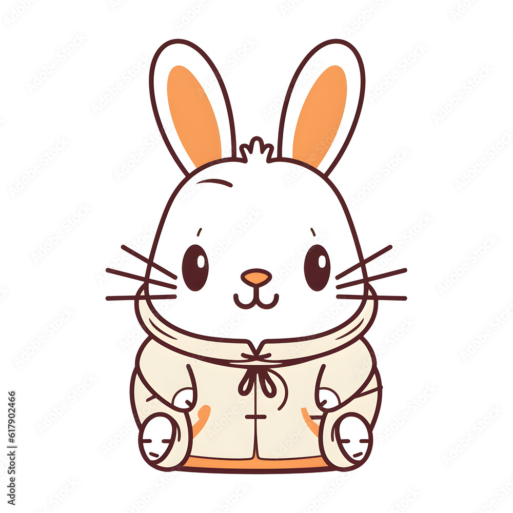 Digital Art of happy Rabbit in Kawaii Style with clear outlines, colorful design and white background. Generative AI. Digital Art of happy Rabbit in Kawaii Style with clear outlines, colorful design and white background. Generative AI.