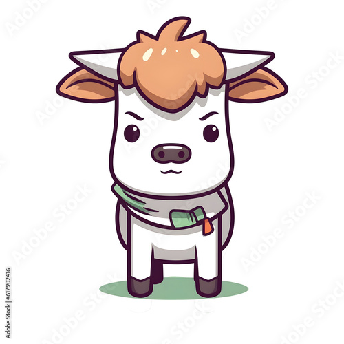 Digital Art of happy Calf in Kawaii Style with clear outlines  colorful design and white background. Generative AI. 