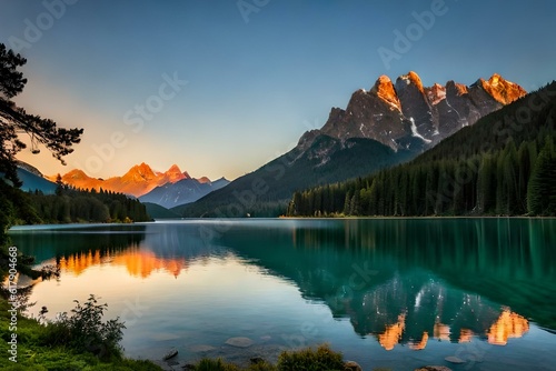 sunset over lake in the mountains gernated ai