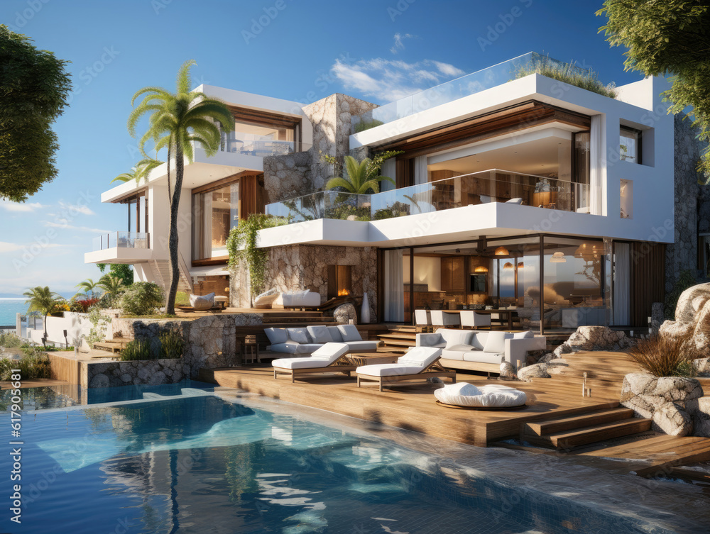 Fototapeta premium Ocean Villa Luxury House With Pool And Seaview HD, Background