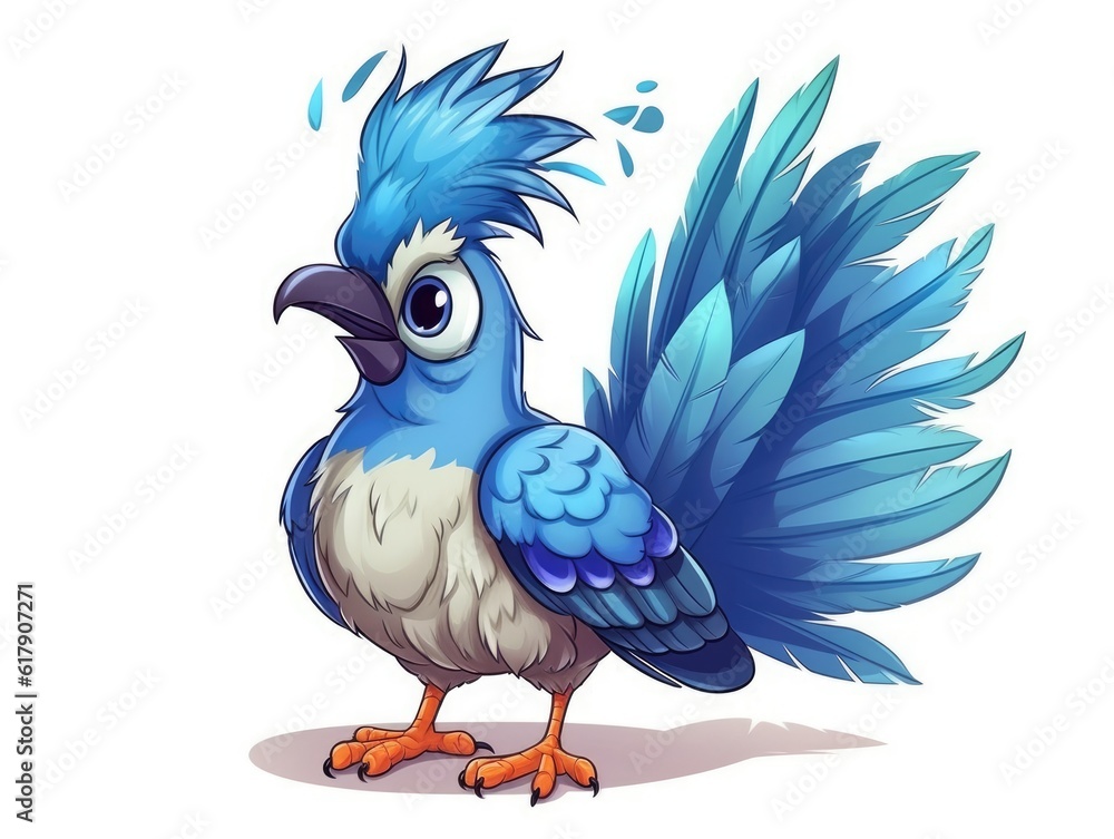Blue Jay in Cartoon Style on white background - generative AI