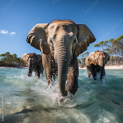 elephants on the sand beach or desert. generative ai