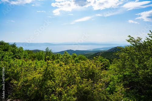 View of the Adriatic Sea with its islands from the Croatian mountains.