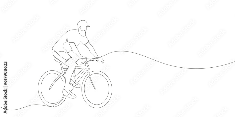 A cyclist or cyclist rides down the street. continuous one line drawing of sports man. Vector illustration A cyclist or cyclist rides down the street. continuous one line drawing of sports man. Vector illustration