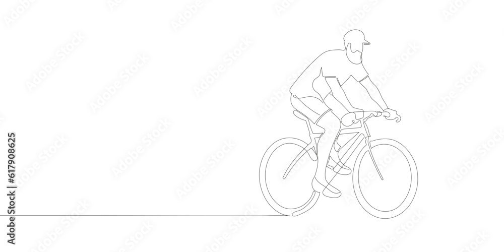 A cyclist or cyclist rides down the street. continuous one line drawing of sports man. Vector illustration A cyclist or cyclist rides down the street. continuous one line drawing of sports man. Vector illustration