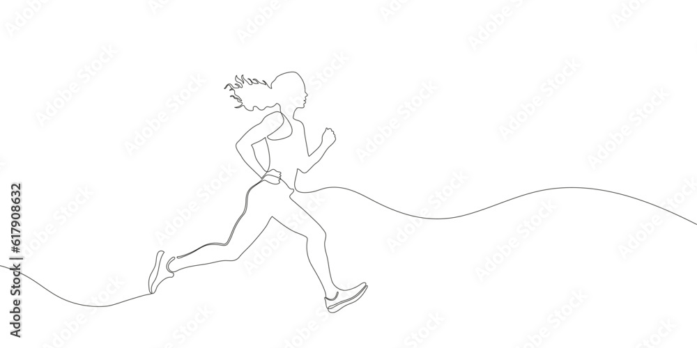 Woman running drawn in a continuous one line drawing. . Vector illustration