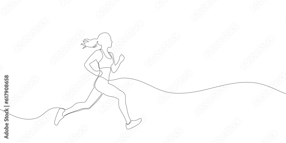Woman running drawn in a continuous one line drawing. . Vector illustration
