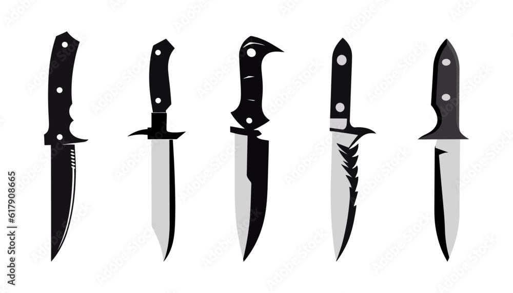 Set black knife icon in flat style isolated on white background. Hunting knife icon. Vector illustration Set black knife icon in flat style isolated on white background. Hunting knife icon. Vector illustration