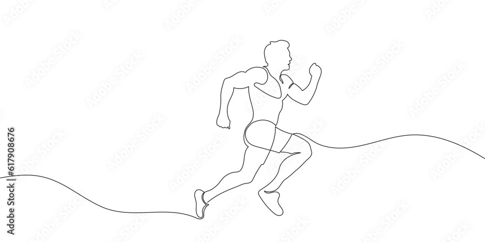 Continuous one line drawing of a running sportsman. Sports running. Vector illustration Continuous one line drawing of a running sportsman. Sports running. Vector illustration