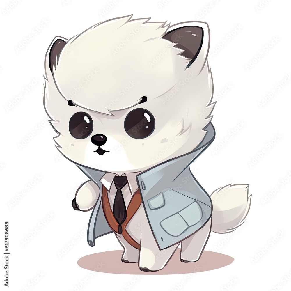 Cute little white puppy dog with suit and tie, cartoon chibi style ...