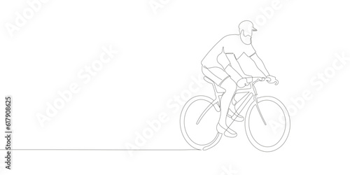 A cyclist or cyclist rides down the street. continuous one line drawing of sports man. Vector illustration