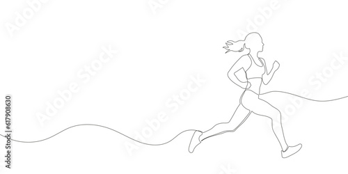 Woman running drawn in a continuous one line drawing. . Vector illustration