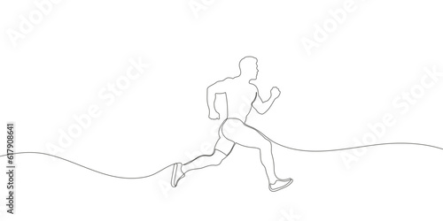Continuous one line drawing of a running sportsman. Sports running. Vector illustration