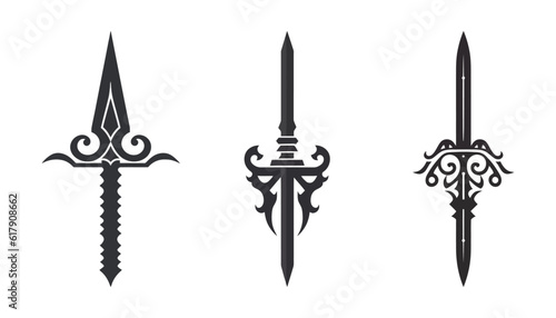 Set of knightly swords isolated on white background. Sword silhouettes. Vector illustration