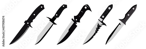 Set black knife icon in flat style isolated on white background. Hunting knife icon. Vector illustration