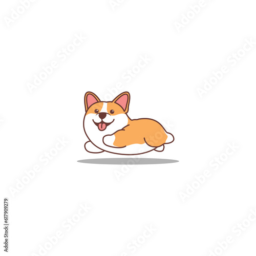 Cute corgi dog running cartoon, vector illustration