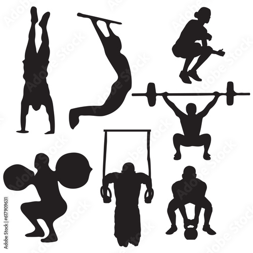 set of silhouettes of people doing CrossFit 