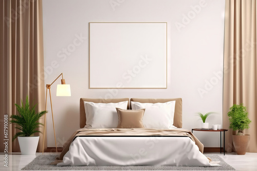 square blank mock up canvas on a modern bedroom