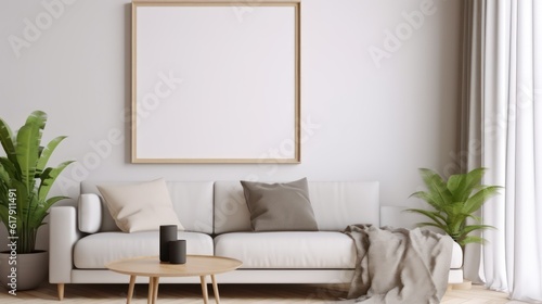 Scandinavian living room with wall and poster frame mock up.3d rendering © Eli Berr