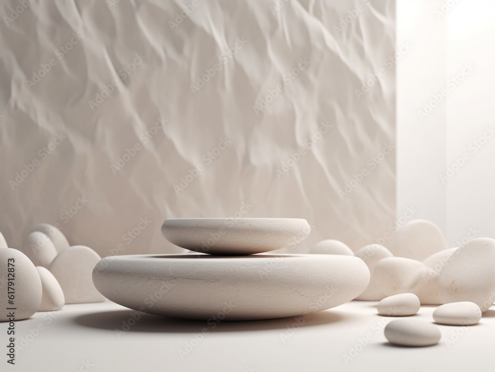 Round smooth stones podium template closeup on white background and pebble for presentation. Copy space on natural rock for mockup. Generative AI
Round smooth stones podium template closeup on white background and pebble for presentation. Copy space on natural rock for mockup. Generative AI