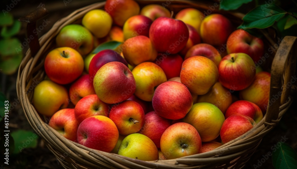 Abundant harvest of fresh, ripe apples from organic orchard generated by AI Abundant harvest of fresh, ripe apples from organic orchard generated by AI
