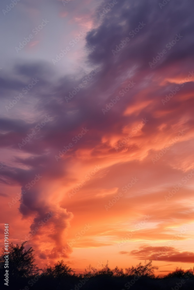 a sunset with a big cloud in the sky over a field. AI Generated a sunset with a big cloud in the sky over a field. AI Generated
