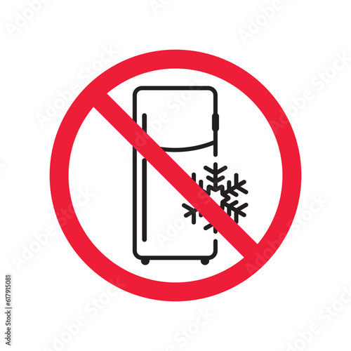 Forbidden Prohibited Warning, caution, attention, restriction label danger. No Refrigerator vector icon. Frig flat sign design. Do not use Freezer symbol pictogram. Frig icon. Refrigerator sign UX UI 