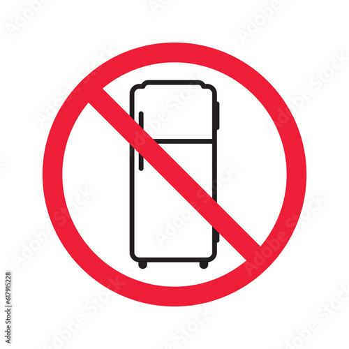Forbidden Prohibited Warning, caution, attention, restriction label danger. No Refrigerator vector icon. Frig flat sign design. Do not use Freezer symbol pictogram. Frig icon. Refrigerator sign UX UI 