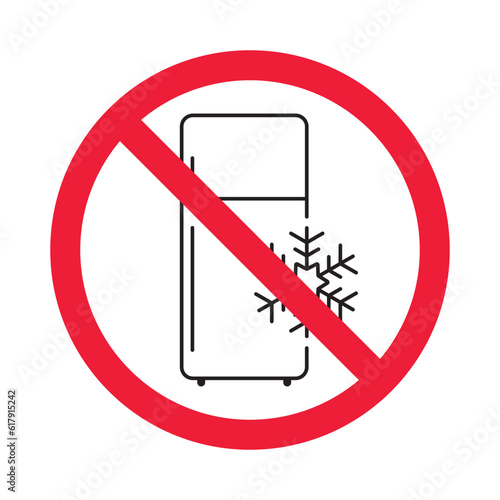 Forbidden Prohibited Warning, caution, attention, restriction label danger. No Refrigerator vector icon. Frig flat sign design. Do not use Freezer symbol pictogram. Frig icon. Refrigerator sign UX UI 