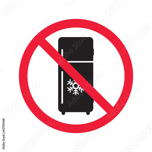 Forbidden Prohibited Warning, caution, attention, restriction label danger. No Refrigerator vector icon. Frig flat sign design. Do not use Freezer symbol pictogram. Frig icon. Refrigerator sign UX UI 