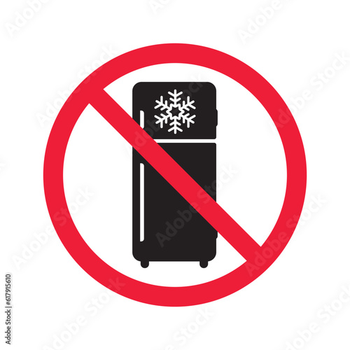 Forbidden Prohibited Warning, caution, attention, restriction label danger. No Refrigerator vector icon. Frig flat sign design. Do not use Freezer symbol pictogram. Frig icon. Refrigerator sign UX UI 