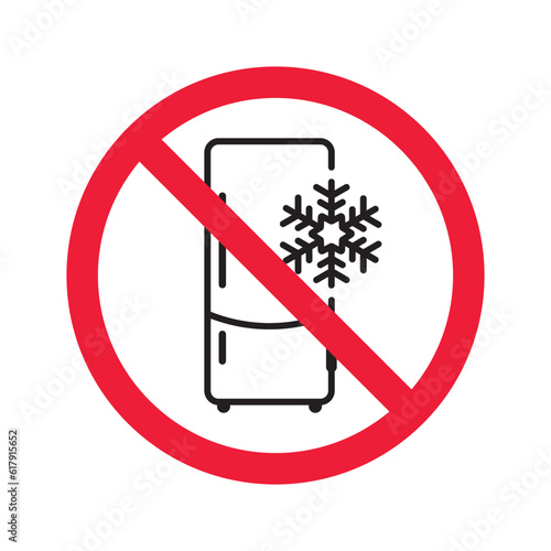 Forbidden Prohibited Warning, caution, attention, restriction label danger. No Refrigerator vector icon. Frig flat sign design. Do not use Freezer symbol pictogram. Frig icon. Refrigerator sign UX UI 