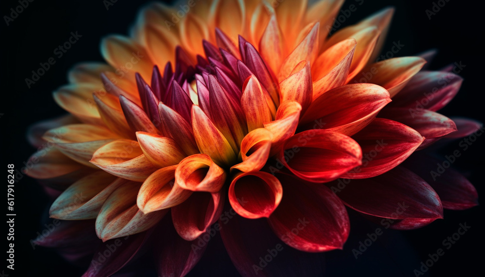 Vibrant colored petals of a single dahlia blossom in macro generated by AI Vibrant colored petals of a single dahlia blossom in macro generated by AI